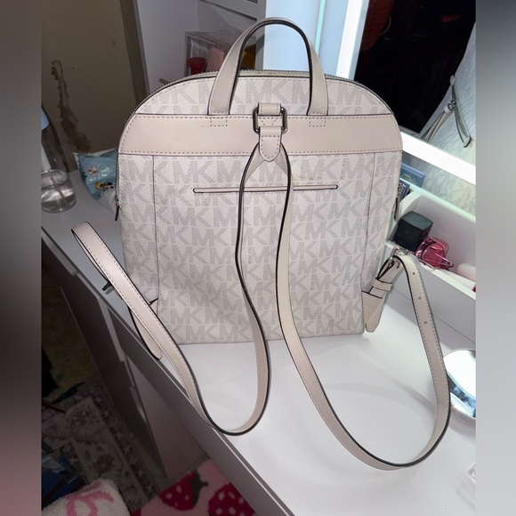 Michael‎ Kors MK Signature Logo Backpack White Leather Trim